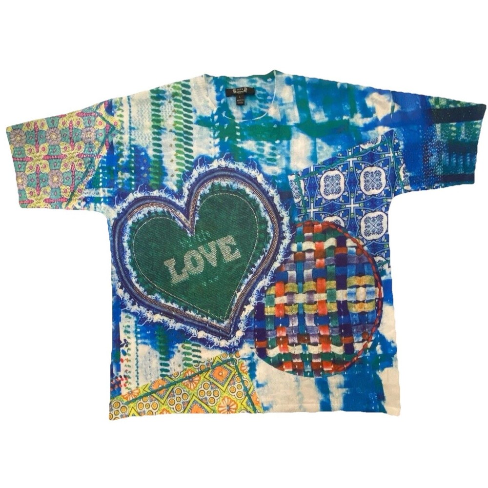 A.Z.I New York Bling LOVE Heart Tie Dye Top Womens Large Rhinestone